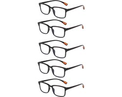 XYZ Eyewear Set van 5 Leesbrillen +1.00 - Dames - Heren - Leesbrillen - Trendy - Lees bril - Leesbril met sterkte - Voordeel - Grip - Zwart - Met sterkte +1.00