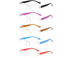 XYZ Eyewear Set van 5 Leesbrillen +1.50 - Dames - Heren - Leesbrillen - Trendy - Lees bril - Leesbril met sterkte - Voordeel - Randloos - Met sterkte +1.50