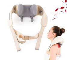 Blyx® - Shiatsu Massagekussen - laat nek- en schouderpijn verdwijnen (draadloos massage kussen) - Massage sjaal - Warmtekussen - Beige