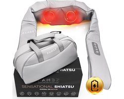 FAMBZ Sensational Shiatsu Massage Kussen Draadloos ( Grijs )  - 3 Snelheden met Infrarood Warmtefunctie - Elektrisch Massagekussen - Nekmassage Apparaat -