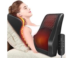 Massagekussen draadloos - Massage kussen - Massagekussen nek en rug - Massagekussen nek - 38,7L x 33,5W x 12,9H cm - Zwart