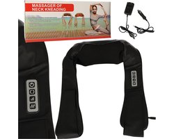 Playos® - Massagekussen - Zwart - Nek, Rug en Schouders - met Autoadapter - Shiatsu Apparaat - Rug Massage - Nekmassage - Nek Massage Apparaat - Infrarood - Met Warmtefunctie - U vorm