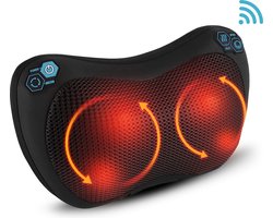 Qumax Massagekussen draadloos - Oplaadbaar - Nekmassage Apparaat met Warmte Functie - Elektrisch Shiatsu Massage Kussen - Zwart