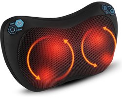 Qumax Massagekussen - Nekmassage Apparaat met Warmte Functie - Elektrisch Shiatsu Massage Kussen - Voor Thuis en Auto - Zwart