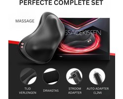 Relaxing Massage Cushion met Warmtefunctie & 360° Rotatie - Shiatsu Massager met 3 Snelheden voor Schouders & Rug - incl. Verlengband - Nek Massager, Zwart