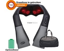 Yemtech® - Shiatsu - Massagekussen - Massageapparaat Draadloos - Afneembaar en Afwasbare Dubbele Hoes - Opbergtas - Koperen Wikkelingen