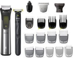 Philips All-in-One Series 9000 - MG9555/15 - Multigroom - Baardtrimmer - 20-in-1 - Baard, lichaam en haar - Inclusief OneBlade - RVS - Zilver