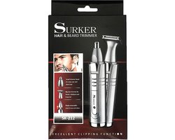 Surker SK-212 - neustrimmer - RVS neushaartrimmer, snor- en baardtrimmer, oortrimmer, wenkbrauwtrimmer - 2 opzetstukken | cadeau voor man