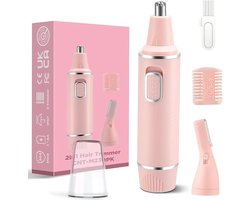 Krachtige 2-in-1 Oor- en Neushaartrimmer voor Vrouwen – Pijnloos, Veilig en Compact - Incl AA batterijen - Waterdicht IPX7 - Roze