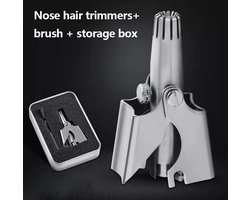 Luxe Hand Neustrimmer - Opbergdoos - Schoonmaakborstel - Trimmer - Neushaar - Neushaartrimmers - Neus - Haar - Haren - Haarverwijderaar - RVS - Zilver