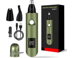 Mrs. Jones Neushaartrimmer 3-in-1 met led-display - oplaadbaar - dubbele snijbladen - wenkbrauwen en gezichtshaartrimmer - mannen en vrouwen - groen .