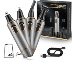 Mrs. Jones Neushaartrimmer Mannen USB Oplaadbaar IPX7 Waterdicht Dubbele Bladen Grijs Goud Gemakkelijk Schoonmaken .