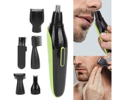 Neushaartrimmer - USB oplaadbaar - persoonlijke trimmerset - 5-in-1 elektrische gezichtshaar wenkbrauwtrimmer - zwart groen - mannen vrouwen Neustrimmer