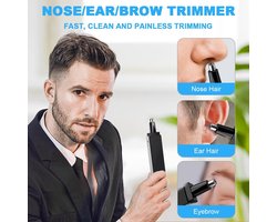 Neushaartrimmer voor mannen, professionele pijnloze oor- en neushaartrimmer Clipper, op batterijen werkende gezichtshaartrimmer met licht, IPX7 waterdicht, dubbele randbladen, pijnloze ontharing (Zwart)