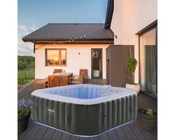 Opblaasbaar Hottub met LED Verlichting voor 6 Personen - 130 Massage Jets - 185x185 cm