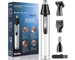 Professionele 4-in-1 Neushaartrimmer - USB Oplaadbaar - oorhaartrimmer - voor neushaar, wenkbrauwen en oorhaar, - met nat droog reinigingssysteem - Nose Clippers - Zilver