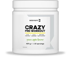 Body & Fit Crazy Pre Workout - Perfect voor Krachtsporten & Bodybuilders - 407 gram (37 doseringen) - Green Apple