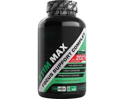 Stim Max - Pre-workout - Complex voor Focus & Concentratie - 240 capsules - Extra sterk - Combinatie van: Cafeïne, L-Theanine, Guarana, D-Glucuronolacton, Hesperidine & Zwarte Peper - Veganistisch