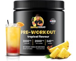 Supplefriend - Pre-Workout - EXTREME - 340 mg Cafeïne | 3000mg Citrulline | 2000mg Beta Alanine - Tropical - 300g (30 Doseringen)