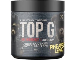 Top G - pre workout - energy - Pineapple Lemo - 420 gram - 30 servings - pre-workout - preworkout - Caffeine - Cafeine - Beta Alanine - L-Citrulline - L-Tyrosine - Taurine - Choline - Fitness - Krachttraining - Energie - Energy Drink - Focus