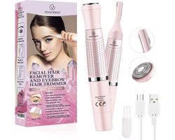 iFoulki Wenkbrauwtrimmer & gezichtshaarverwijdering voor vrouwen, 2-in-1 wenkbrauwscheermes en haarverwijderaar, oplaadbare pijnloze wenkbrauwlippen Body Face Razors voor vrouwen…