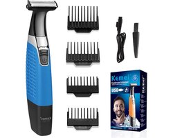 Kemei 1910 - Body Trimmer - Baard Trimmer - Oksel Trimmer - Bodygroomer Mannen - Waterdicht - Speciaal voor Schaamhaar - Oplaadbaar - Blauw