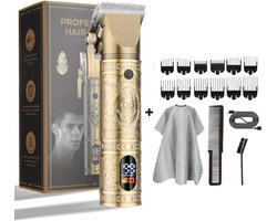 Luxe Professionele Goude Tondeuse set - 12 opzetstukken, kapmantel, kam, reinigingsborstel en USB-C - Tondeuse voor mannen - Haartrimmer - Scheerapparaat - Tondeuse