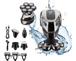 Mrs. Jones 7D Scheerapparaten voor Mannen - Kaal Hoofd - 6-in-1 Draadloze Elektrische - Waterdichte Nat & Droog - Scheermes Verzorging Kit met Neus Baard Trimmer Tondeuse .