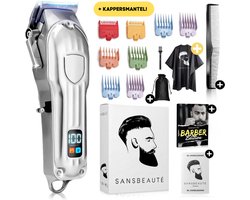 Professionele Draadloze Tondeuse + Kappersmantel - Tondeuse Mannen Hoofdhaar - Sansbeauté® - Cheveux Haar - Haartrimmer - Kapper Haar Machine - Haartondeuse - Trimmer Baard - Trimapparaat - Barber Hair Clipper - Kapper Trimmer - Kappersset