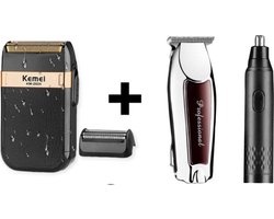 Professionele Tondeuse + Kemei 2024 Shaver Scheerapparaat + ( Kemei Een Neustrimmer ) Draadloze Tondeuse - Tondeuse Mannen - Tondeuse hoofdhaar - Haartrimmer - Tondeuses - Trimmer Mannen - Complete Set