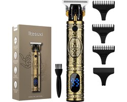 Resuxi - Luxe Tondeuse - Met LCD Scherm - Professionele Trimmer - Scheerapparaat - Baardtrimmer - Precisietrimmer- Draadloos - USB Opladen - Batterij Weergave - Haarstyling - Inclusief 3 Opzetkammen – Goud