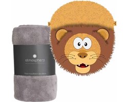 Apollo - Fleece deken bruin 125 x 150 cm met voetenwarmer slof leeuw one size