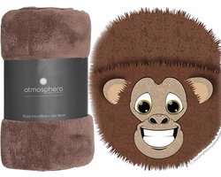 Apollo - Fleece deken donkerbruin 125 x 150 cm met voetenwarmer slof aapje one size