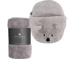 Apollo - Fleece deken lichtgrijs 125 x 150 cm met voetenwarmer slof koala one size