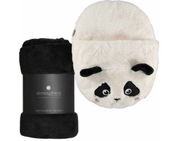 Apollo - Fleece deken zwart 125 x 150 cm met voetenwarmer slof panda beer one size