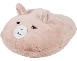 Grote voetenwarmer slof lama roze one size 30 x 27 cm - Dierensloffen/dierenpantoffels