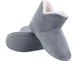 Inovra ® Winterpantoffels Verdikte huislaarzen Warme zachte pantoffels Winter platte schoenen Knuffelige pantoffels Ademende antislip pantoffels Gevoerde pluche katoenen schoenen Volwassenen Vrouwen Meisjes, grijs