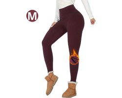 Livano Gevoerde Panty - Legging - Hoge Taille - Winter Panty - Fleece panty - Thermo Panty - Warme Panty - Elastisch - Bordeaux Rood Maat M