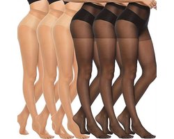 Livano Winter Panty - Warme Panty - Winter Panty - Legging - Elastisch - Hoge Taille - Zwart/Blank - 6 Stuks