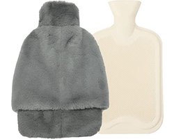 Wokicor Voetenwarmer Zonder Stroom, 2-in-1 Warmwatervoeten, 2 Liter, Grote Warmwaterkruk, 32 x 20 cm, Voetenwarmers Lamsvacht voor Mannen en Vrouwen, Superzachte, Warme Voetenwarmerkussens in de Winter (Grijs)