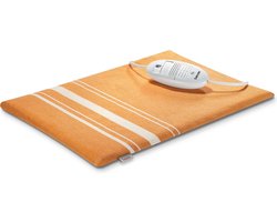 Beurer Elektrisch Warmtekussen | Heating pad | 40 x 30 cm | HK 35 | 3 Warmtestanden| Max 65°C | Snelle opwarming | Automatische uitschakeling | Fleece/katoen | Hoes machinewasbaar | 3 Jaar garantie | Oranje/wit