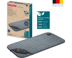 Beurer HK 123 Green Planet Elektrisch Warmtekussen XXL - Heating pad - 60 x 30 cm - Cosy Grey - 3 Warmtestanden/2 Eco-standen - Max 65°C - Snelle opwarming - Automatische uitschakeling - Ultrazachte fleece - Machinewasbaar - 3 Jaar garantie - Grijs