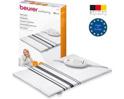 Beurer HK 25 Elektrisch Warmtekussen - Heating Pad - 40 x 30 cm - 3 Warmtestanden - Max. 65°C - Automatische uitschakeling - Fleece/katoen - Hoes machinewasbaar - 3 Jaar garantie - Grijs/wit