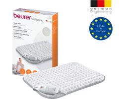 Beurer HK 42 Elektrisch Warmtekussen - Heating pad - 44 x 33 cm - Superzacht - 3 Warmtestanden - Max. 65°C - Snelle opwarming - Automatische uitschakeling - Fleece - Machinewasbaar - 3 Jaar garantie - Wit/grijs