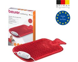 Beurer HK 44 Elektrisch Warmtekussen - Elektrische Warmtekruik - Retro kruik vorm - 50 x 30 cm - 3 Warmtestanden - Max. 65°C - Snelle opwarming - Automatische uitschakeling - Fleece - Machinewasbaar - 3 Jaar garantie - Rood