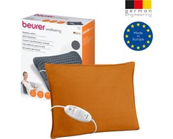 Beurer HK 48 Orange Elektrisch Warmtekussen - Heating pad - 40 x 30 cm - 3 Warmtestanden - Max. 65°C - Snelle opwarming - Automatische uitschakeling - Fleece - Machinewasbaar - 3 jaar garantie - Inclusief Oker Kussenhoes