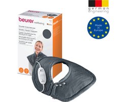 Beurer HK 54 Elektrisch Warmtekussen - Heating pad - Schouders en nek - 52 x 56 cm - 3 Warmtestanden - Snelle opwarming - Automatische uitschakeling - Fleece/katoen - Machinewasbaar - 3 Jaar garantie - Grijs