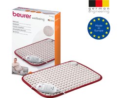 Beurer HK Comfort Cosy Elektrisch Warmtekussen - Heating pad - XL: 44 x 33 cm - 3 Warmtestanden - Max. 65°C - Snelle opwarming - Automatische uitschakeling - Fleece - Machinewasbaar - 3 Jaar garantie - Wit/rood