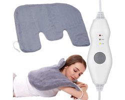 MOZY® - Nekverwarmer - 3 Warmtestanden - Fleece - Grijs - 58x44 cm - 80W - Warmtekussen - Nekpijn - Schouderpijn - Verwarmingskussen - Verwarmingsmat - Elektrisch Kussen - Heating Pad - Pijnverlichting - Menstruatie Verwarmingsdeken