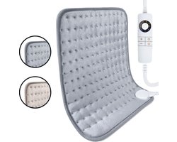 STAUS&BACH HeatMat - Elektrisch warmtekussen (100W) met 6 warmtestanden en timer (30, 60 en 90 minuten) - Wasbaar - 30 x 40 cm fleece heating pad - Verwarmingskussen voor nek, schouder, rug, buik (periods) en voeten - Grijs